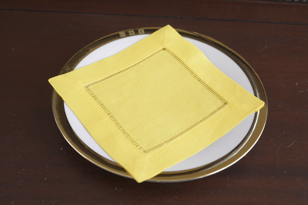 Solid color Hemstitch Cocktail Napkin 6". Golden Kiwi